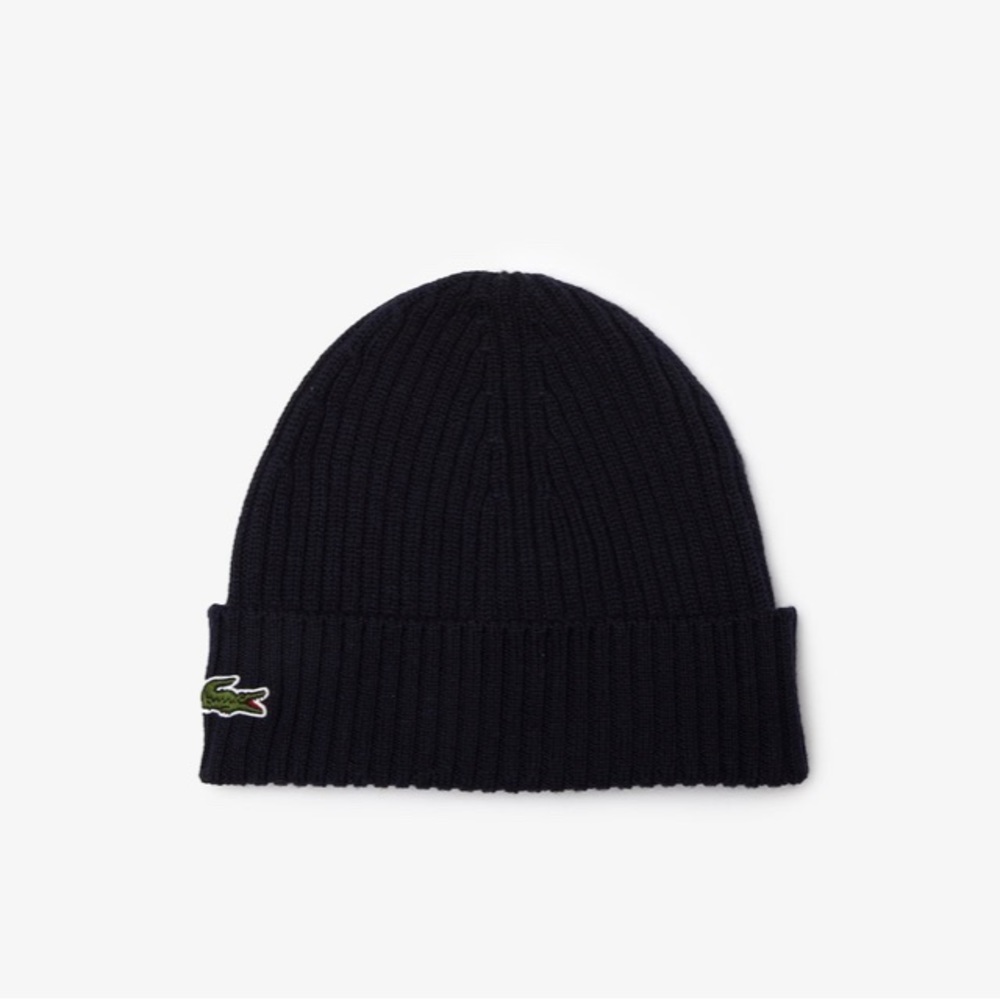 Lacoste Unisex Ribbed Beanie—Navy Blue